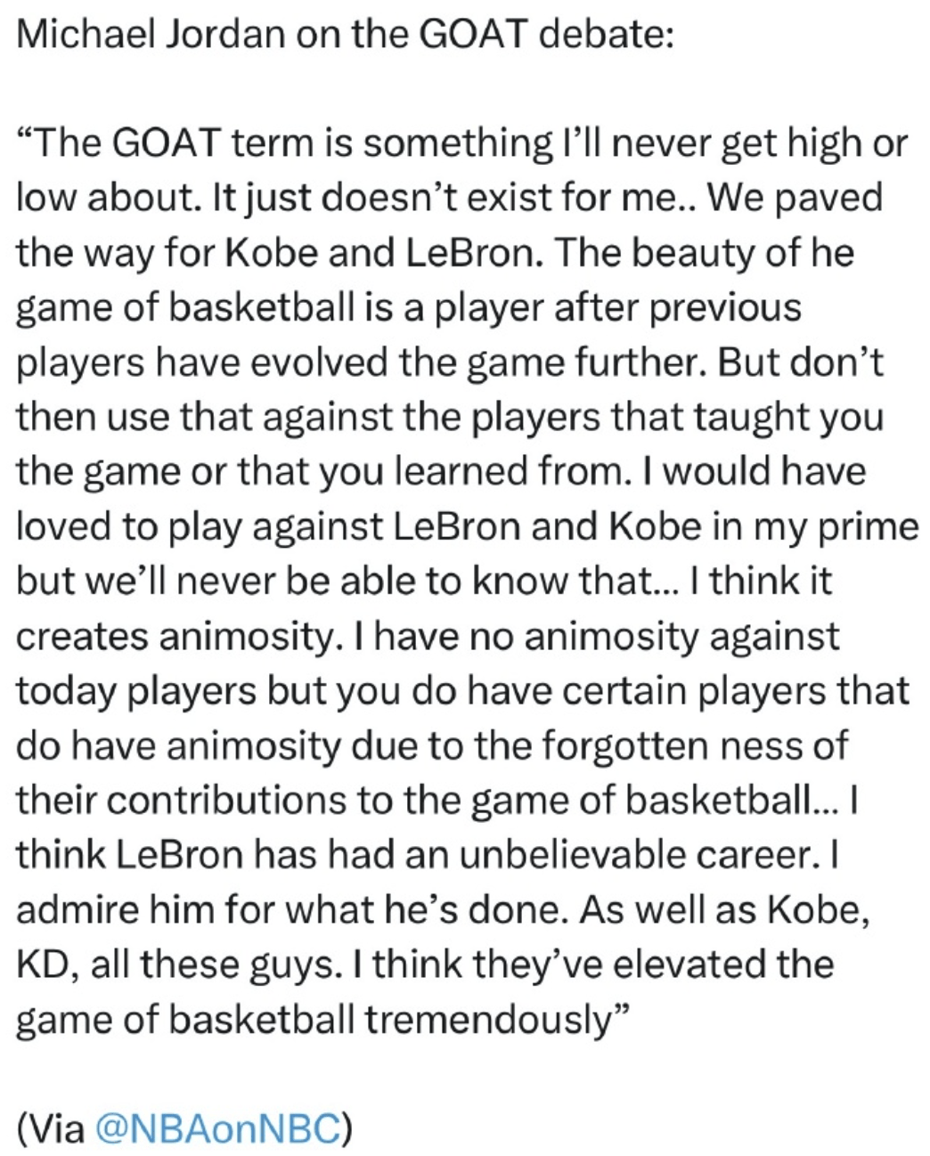 突发！乔丹本人谈论詹姆斯！想跟巅峰詹姆斯打球！